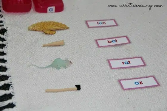 short vowel lesson pink level object to label match