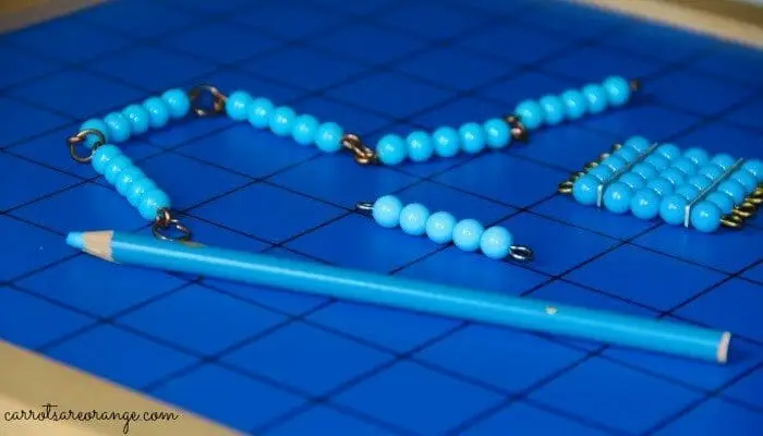telling time activity with Montessori beads