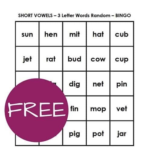 short vowel word bingo