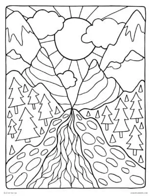 Earth Day Coloring Page - Mountain Pass
