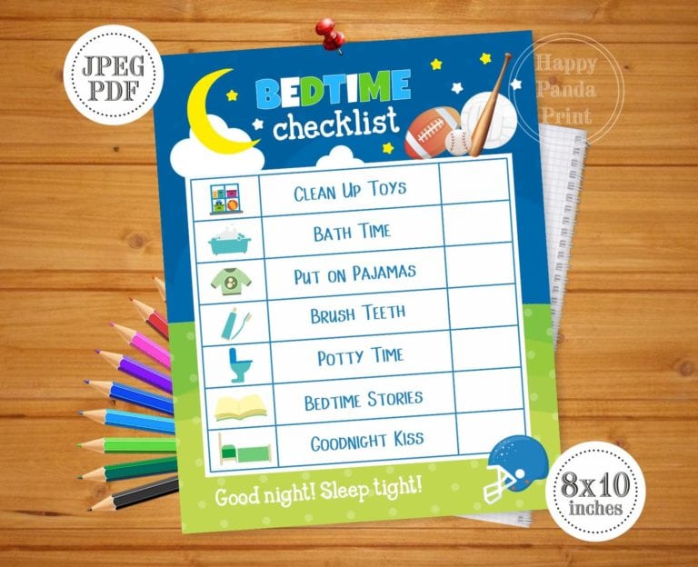 Colorful Toddler Bedtime Checklist