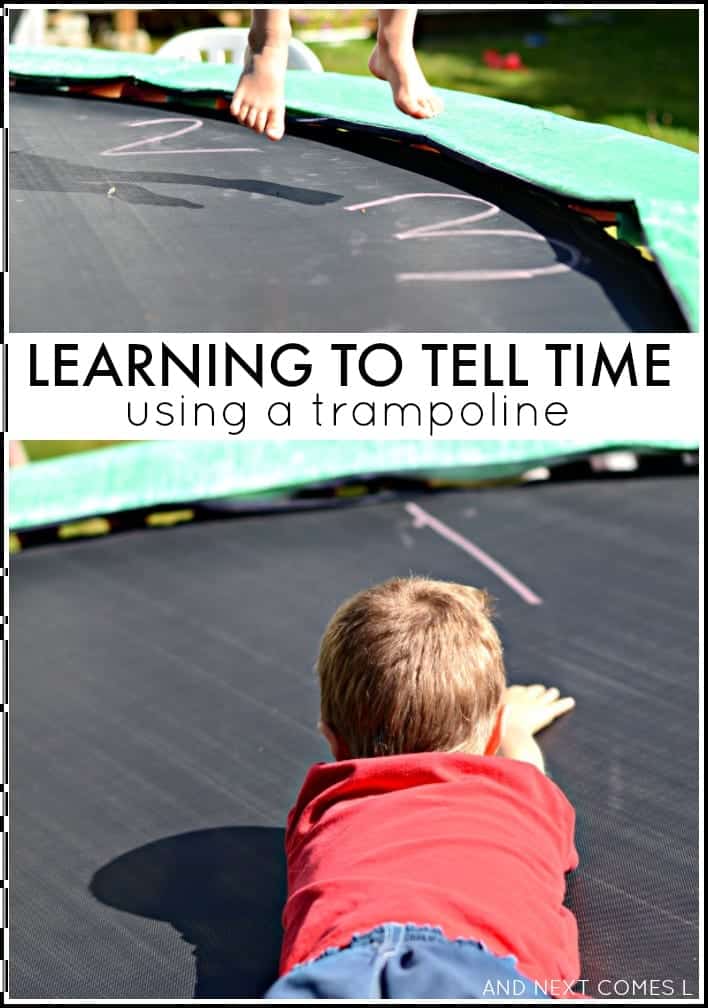 kids telling time on a trampoline