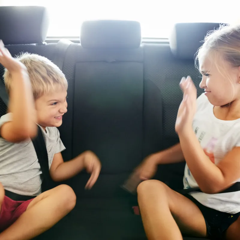 Two Siblings fighting in the backseat