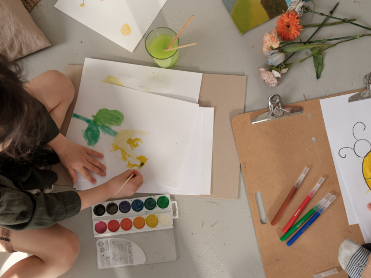 children painting natural objects
